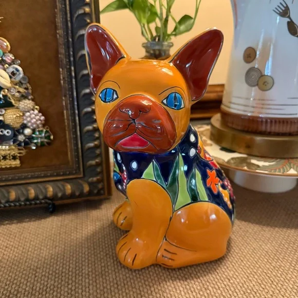 Handcrafted Talavera French Bulldog~Mexican folk art pottery - Picture 1 of 11
